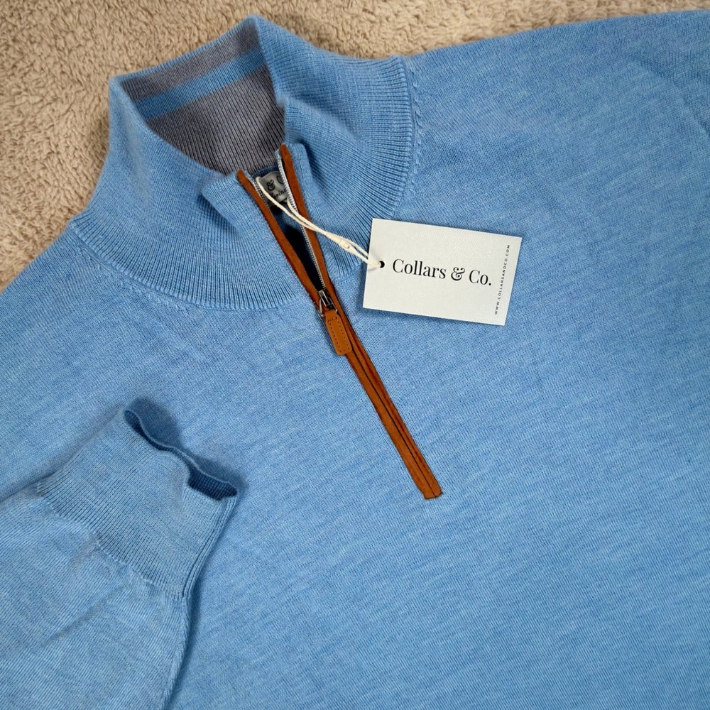 Collars & Co Mens Size XXXL Quarter Zip Sweater Blue Australian Merino Wool NWT